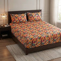 9D floral print micro cotton bedsheet set Design 31 with 2 pillow covers