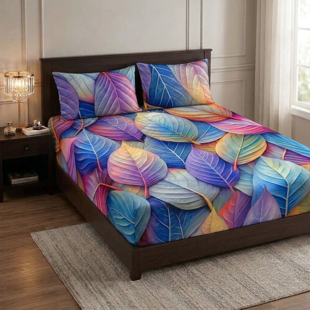 9D floral print micro cotton bedsheet set Design 33 with 2 pillow covers