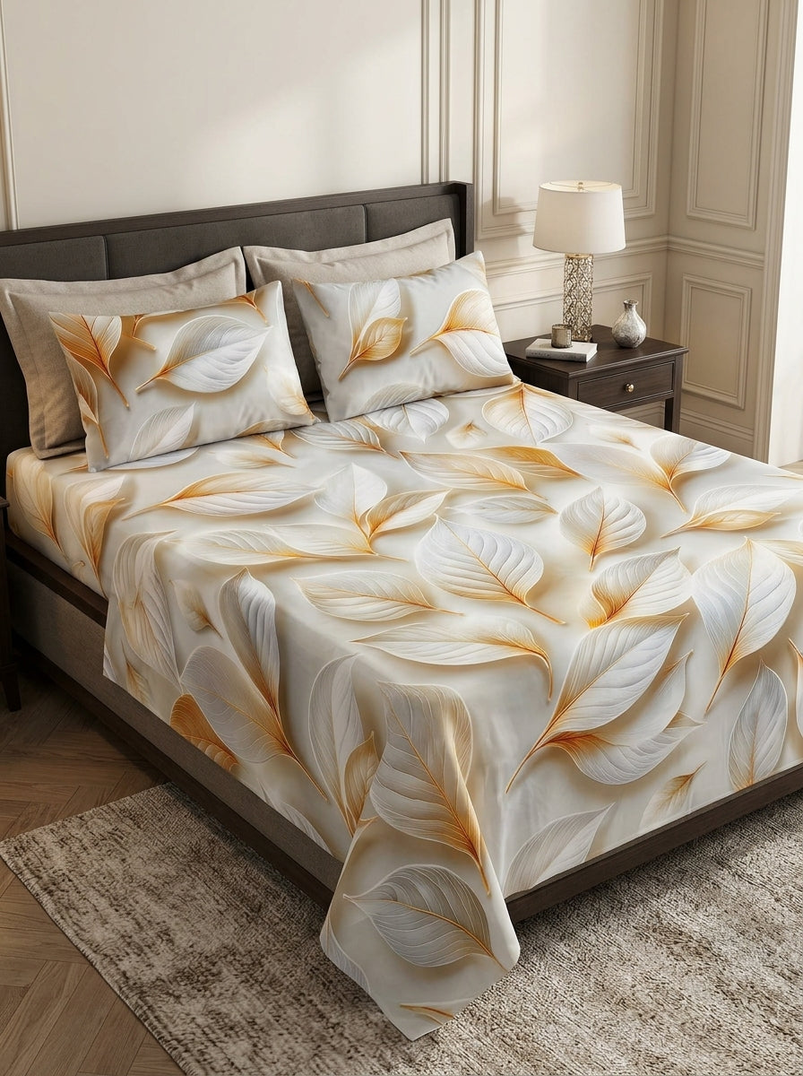 9D floral print micro cotton bedsheet set Design 19 with 2 pillow covers