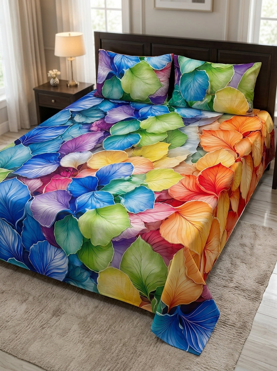 9D floral print micro cotton bedsheet set Design 24 with 2 pillow covers