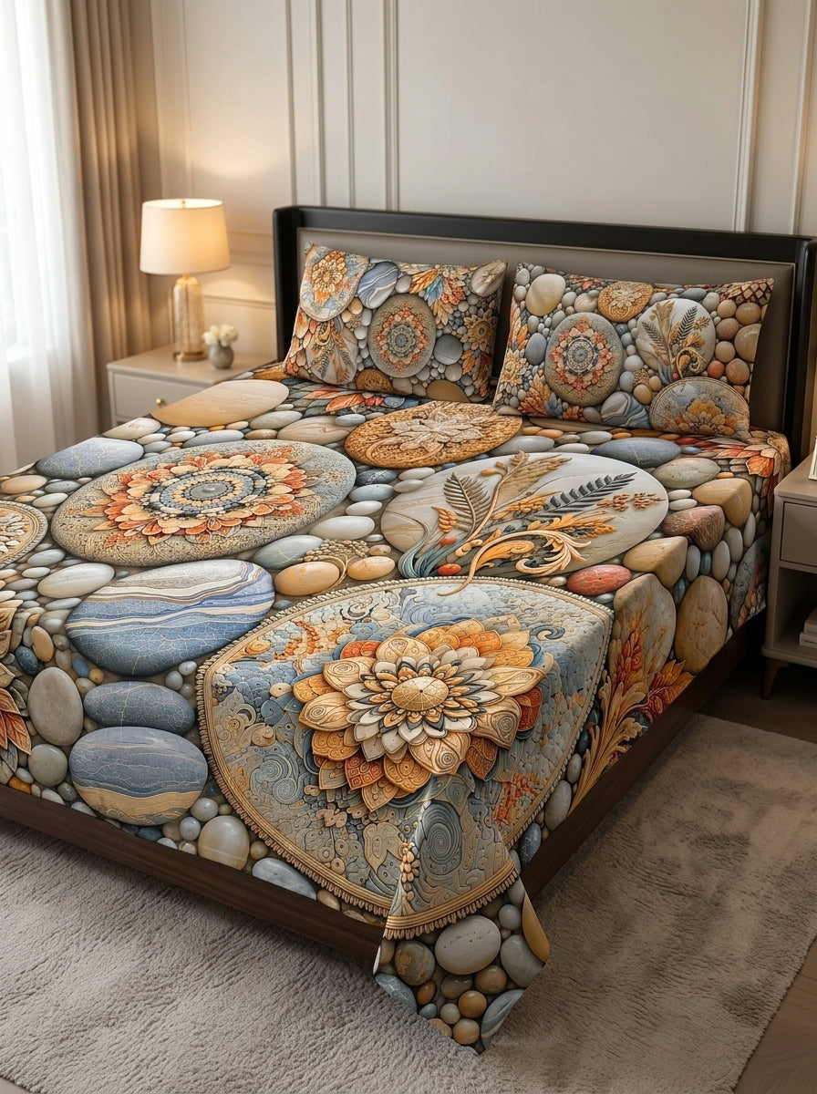 9D floral print micro cotton bedsheet set Design 21 with 2 pillow covers
