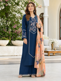 Dhanak embroidered 3-piece unstitched suit Design 14 worn by model