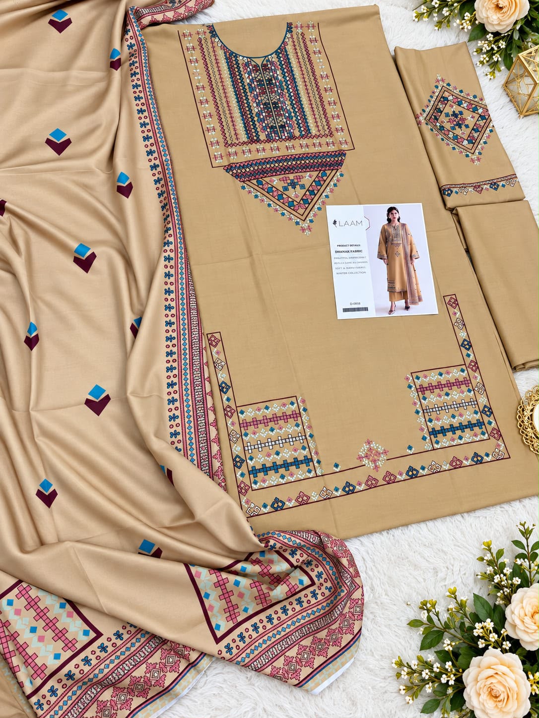 Dhanak embroidered 3-piece unstitched suit Design 05, product photo