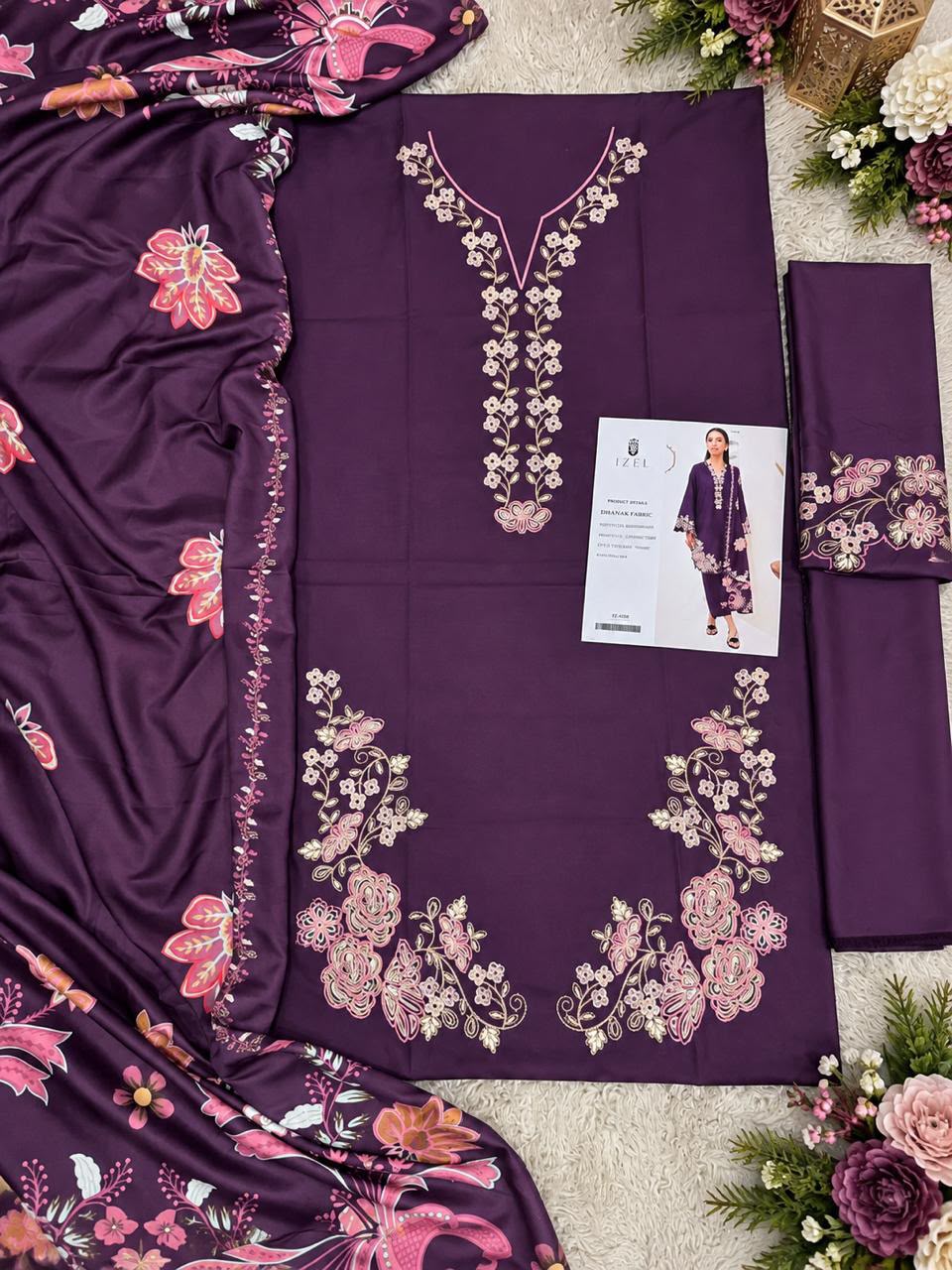 Dhanak embroidered 3-piece unstitched suit Design 06, product photo