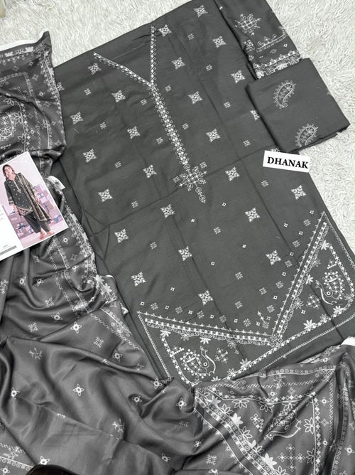 Dhanak embroidered 3-piece unstitched suit Design 11, product photo