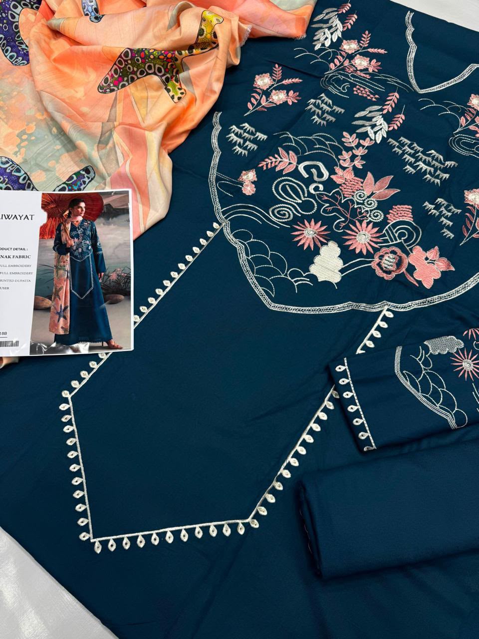 Dhanak embroidered 3-piece unstitched suit Design 14, product photo