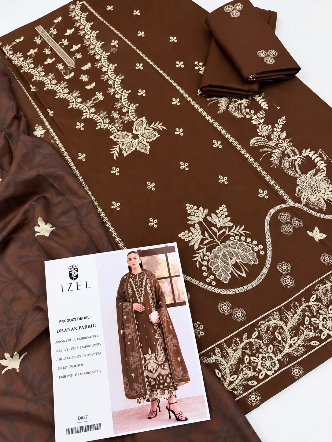 Dhanak embroidered 3-piece unstitched suit Design 30, product photo