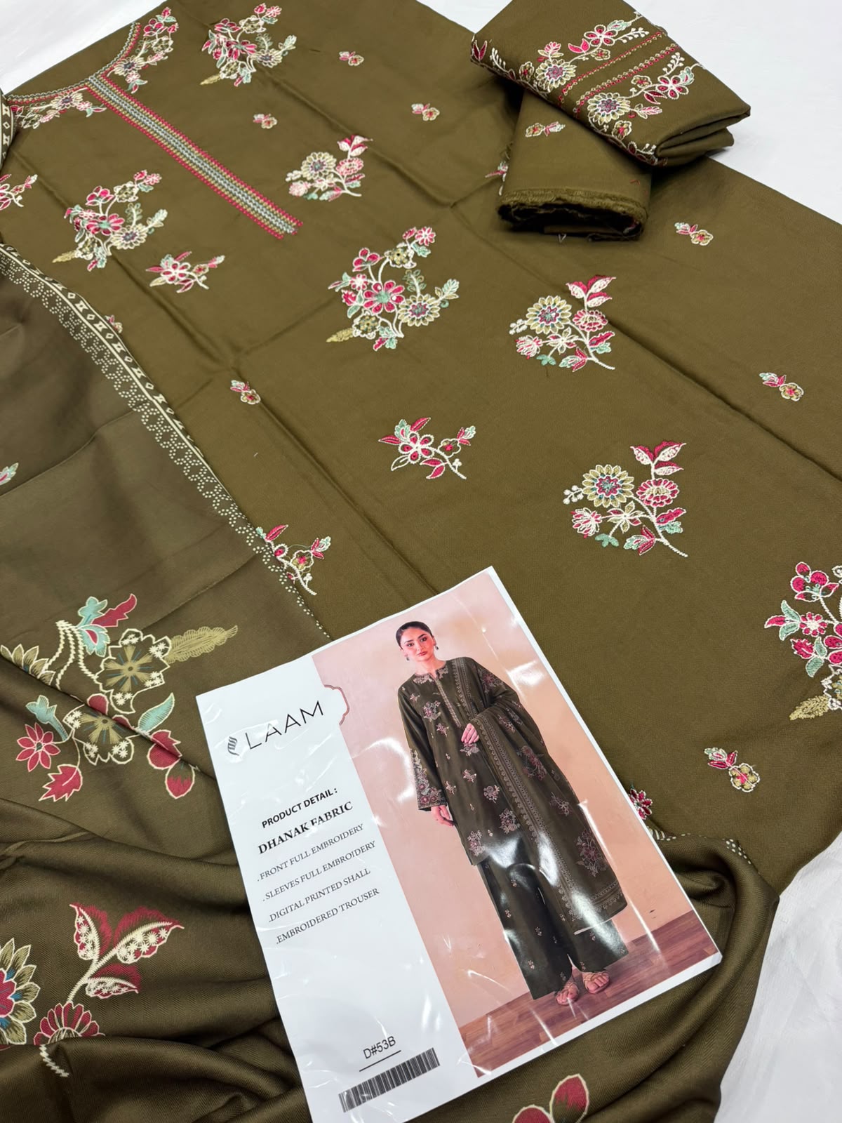 Dhanak embroidered 3-piece unstitched suit Design 32, product photo