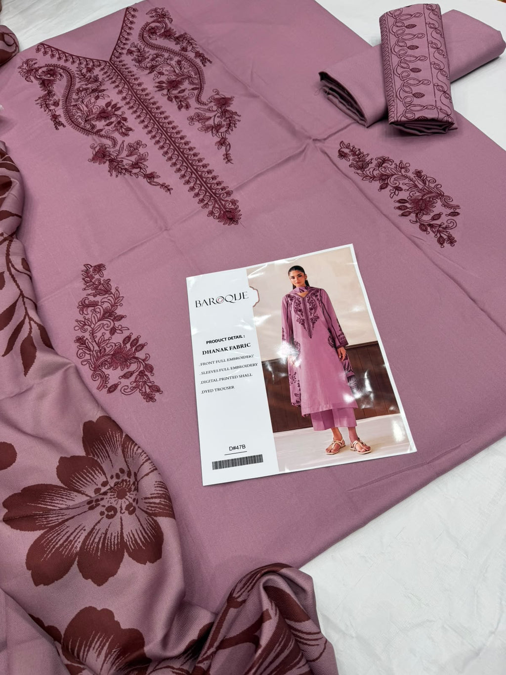 Dhanak embroidered 3-piece unstitched suit Design 34, product photo