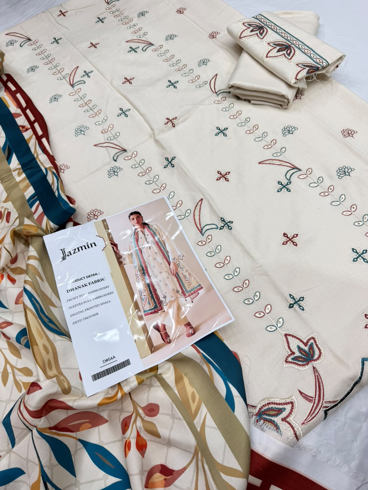 Dhanak embroidered 3-piece unstitched suit Design 36, product photo