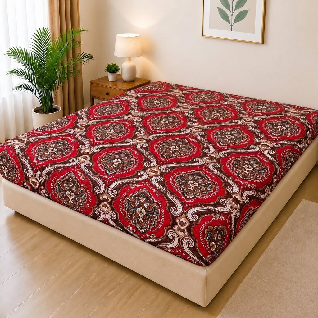 Printed Quilted Mattress Cover (Design 13)
