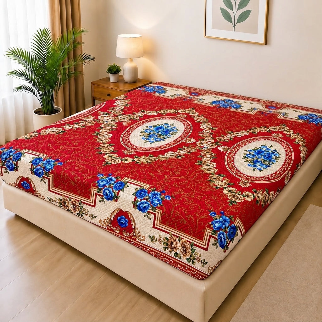 Printed Quilted Mattress Cover (Design 21)