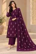 Purple Indian Booti Dhanak embroidered 3-piece unstitched suit worn by model